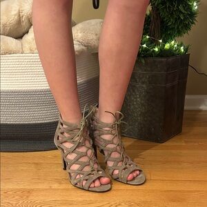 Nine West Taupe Lace-Up Heels